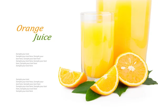 Orange juice in glass jar & text — Stock Photo, Image