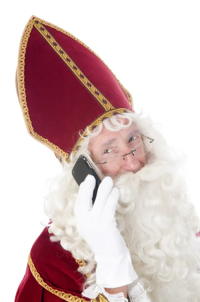 Sinterklaas with a mobile phone — Stock Photo, Image