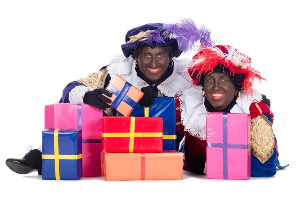 Zwarte piet met presenteert — Stockfoto