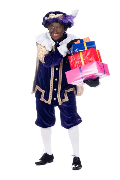 Zwarte piet med presenter — Stockfoto