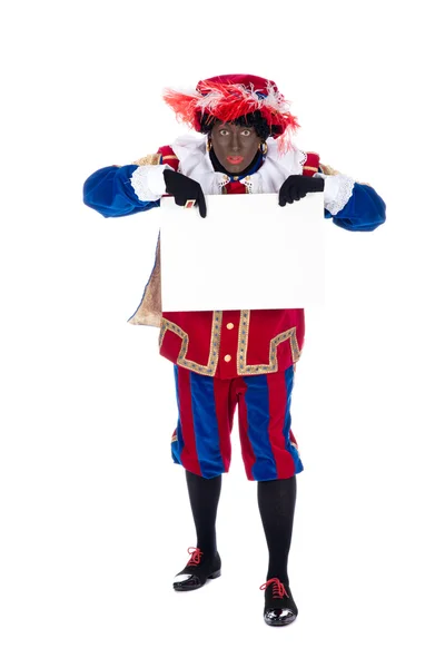 Zwarte piet med whiteboard — Stockfoto