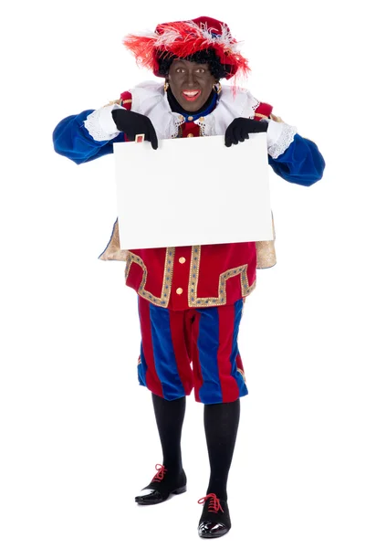 Zwarte piet med whiteboard — Stockfoto