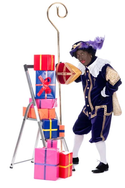 Zwarte piet med presenter — Stockfoto