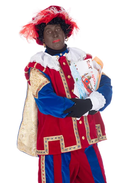 Zwarte Piet with drawings of the children — Stock Photo, Image