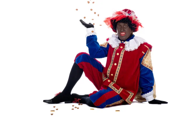 Zwarte Piet is throwing ginger nuts — Stock Photo, Image