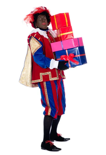 Zwarte piet med presenter — Stockfoto