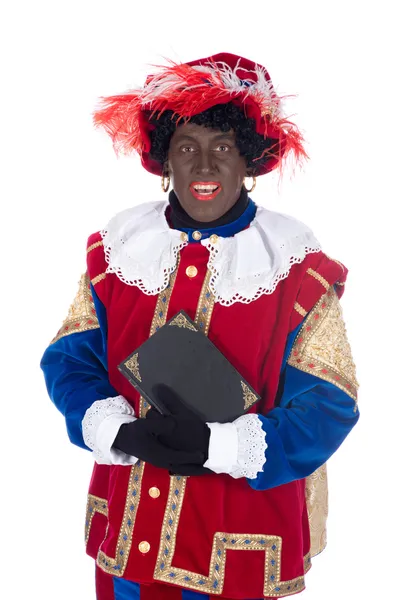 Zwarte Piet and the book of Sinterklaas — Stock Photo, Image