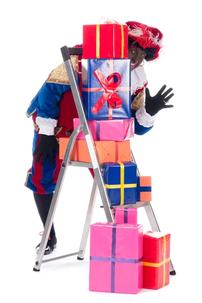 Zwarte piet med presenter — Stockfoto