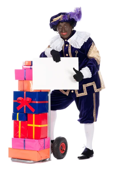 Zwarte piet med presenter — Stockfoto