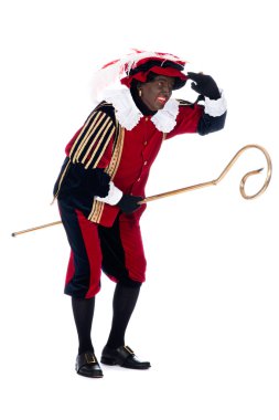 Zwarte Piet with the staff of Sinterklaas clipart