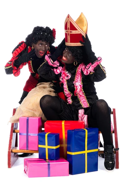 Potret Zwarte Piet dengan hadiah — Stok Foto