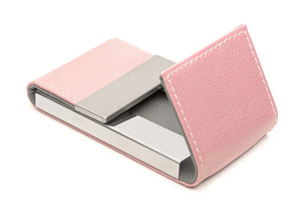 Pink leather business card holder — Stock Photo, Image