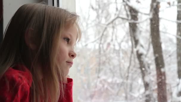 Snö utanför fönstret. — Stockvideo