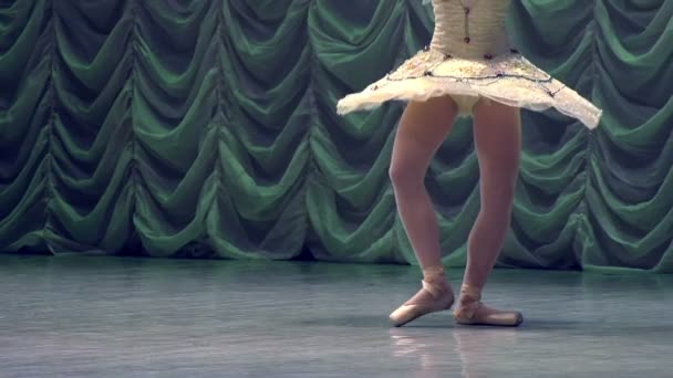 Bailarina em um tutu pérolas ornamentadas dançando no palco — Vídeo de Stock