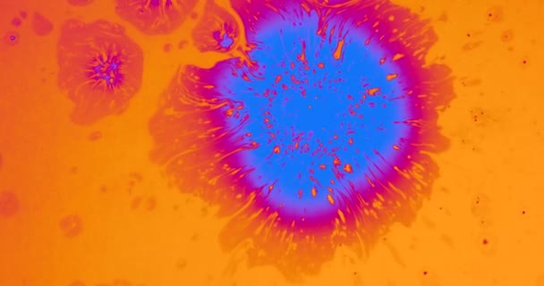 Invasione Biologica Aliena Goccia Blu Cade Sulla Superficie Arancione Crea — Video Stock