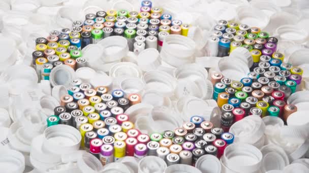 Reusing Recycled Materials Recycling Recycling Symbol Made Old Batteries Rotates — Stock Video