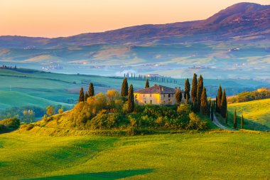 Tuscany landscape at sunrise clipart