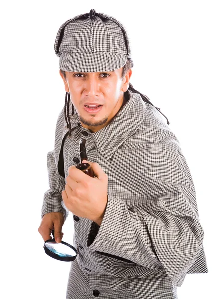 Curious Sherlock Holmes pipe and magnifying glass — Stock Photo, Image