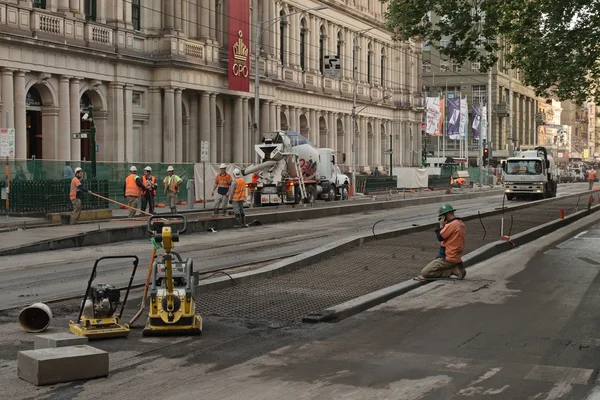 Tram rails werken — Stockfoto