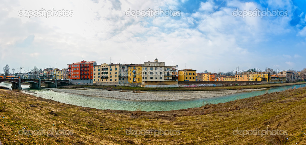 houses and bridge in Parma - Italy