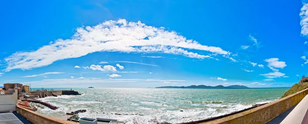 View of sea, coastline and Piombino town, Tuscany - Italy — Stock Photo, Image