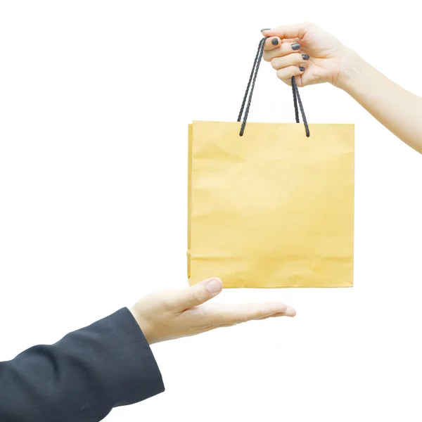 Female keep a brown paper bag — Stock Photo, Image