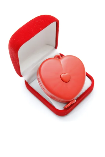 Red heart in red gift box — Stock Photo, Image
