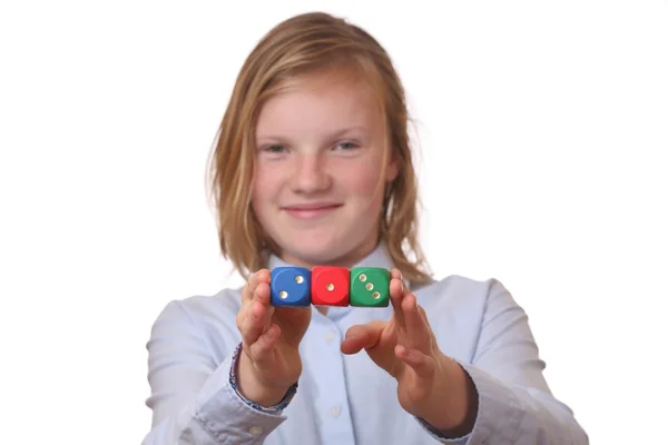 Lány a Game Cube — Stock Fotó