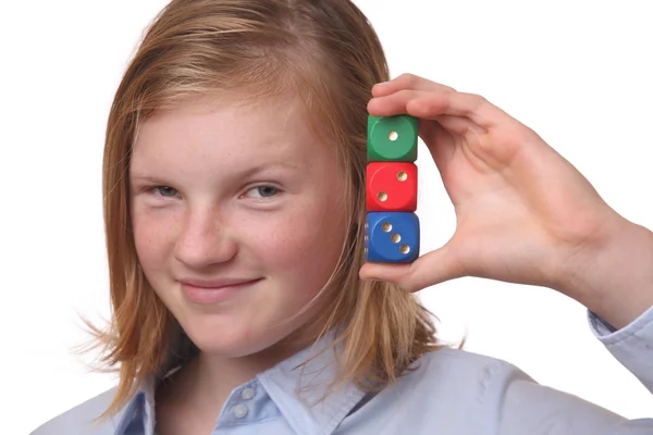 Girl with dices — Stock Photo, Image