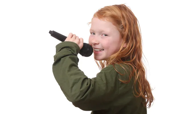 Girl with microphone — Stock Photo, Image