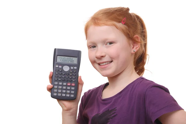Flicka med miniräknare — Stockfoto