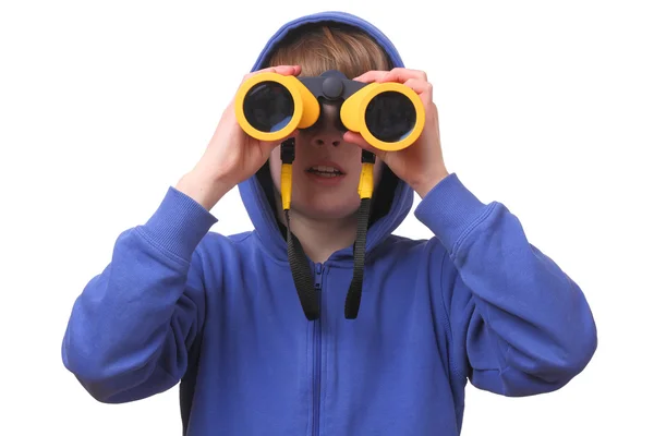 Chlapec s dalekohledem — Stock fotografie