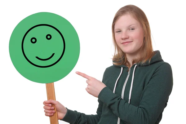 Teen holds sign — Stock Photo, Image