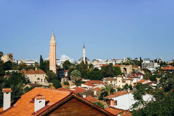 Panoramic View Antalya Kaleici Old Town Clock Tower Yivli Minaret — Stock Photo, Image