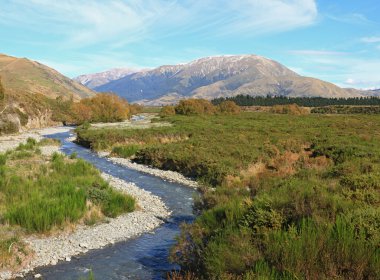 eğri Nehri Güney Alp Alpler Dağı'nda Arthur's Pass Na için