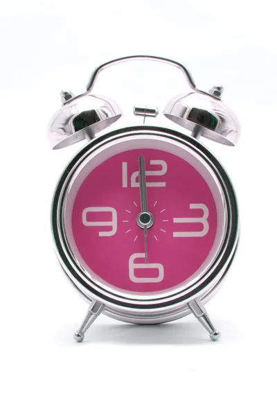 Pink alarm clock front perspective — Stock Photo, Image
