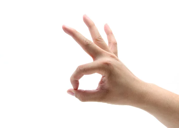 Χέρι με σήμα OK σε λευκό φόντο. — Φωτογραφία Αρχείου