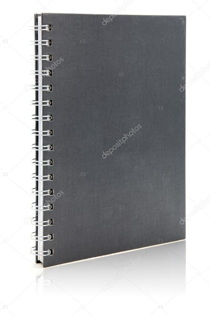 black hard cover notebook with its reflection