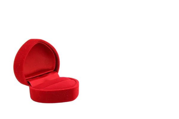 Ізольована порожня червона оксамитова розкішна коробка для коштовностей з простором для Te — стокове фото