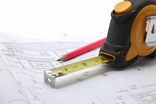 Tools with construction blueprint — Stock Photo, Image