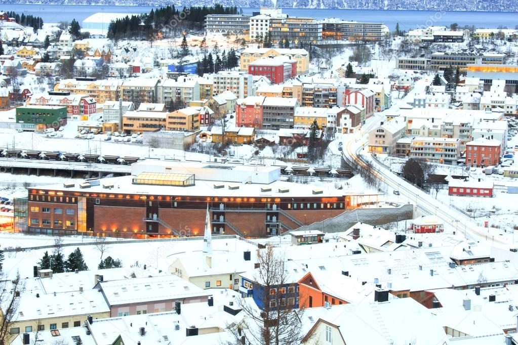 Winter Narvik Cityscape at dusk Norway