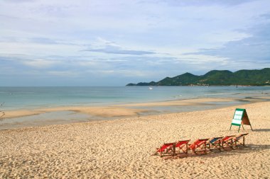 plaj sandalye ile Tayland samui Adası'nda ahşap tahta