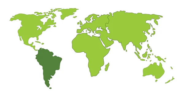 America del Sud Mappa del mondo — Vettoriale Stock