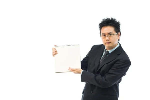 Businessman holding blank book — Stock Photo, Image