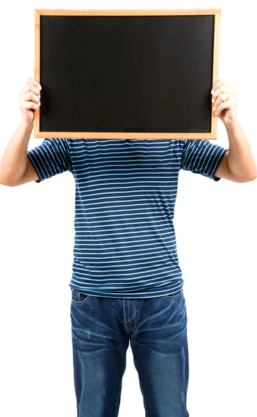 Man holding blank blackboard — Stock Photo, Image