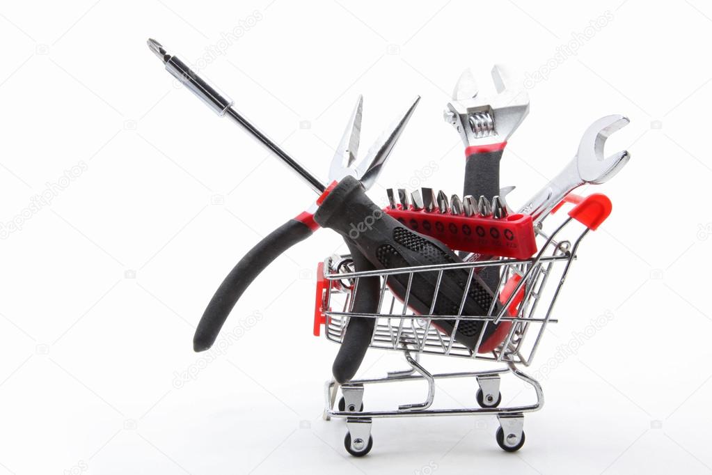 collection of construction tools in cart