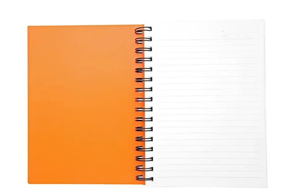 Livro de encadernação anel laranja aberto isolado — Fotografia de Stock