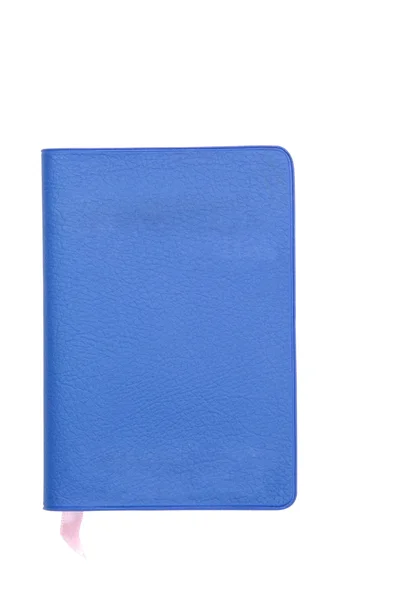Синя підроблена шкіряна книга ізольована на білому — стокове фото
