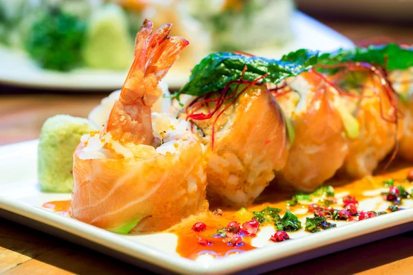 Salmon Roll with Shrimps — Stock Photo, Image