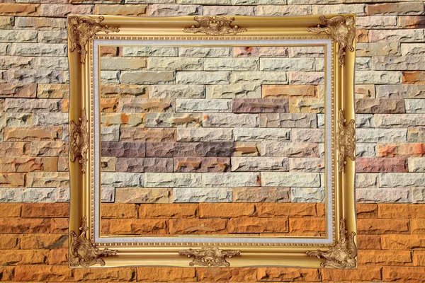 Isolated blank classic photo frame on colorful brickwall — Stock Photo, Image